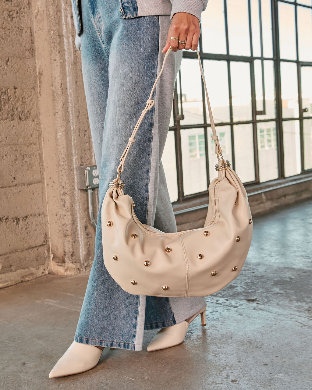 Porla Studded Vegan Leather Shoulder Crossbody Bag - Image 2