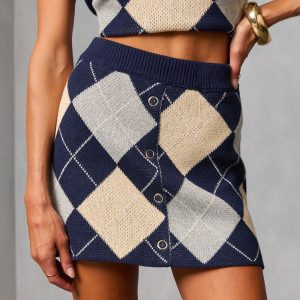 Heritage Grid Knit Argyle Mini Skirt