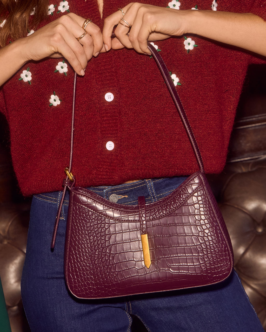 Verah Vegan Leather Croc Embossed Shoulder Bag - Image 4