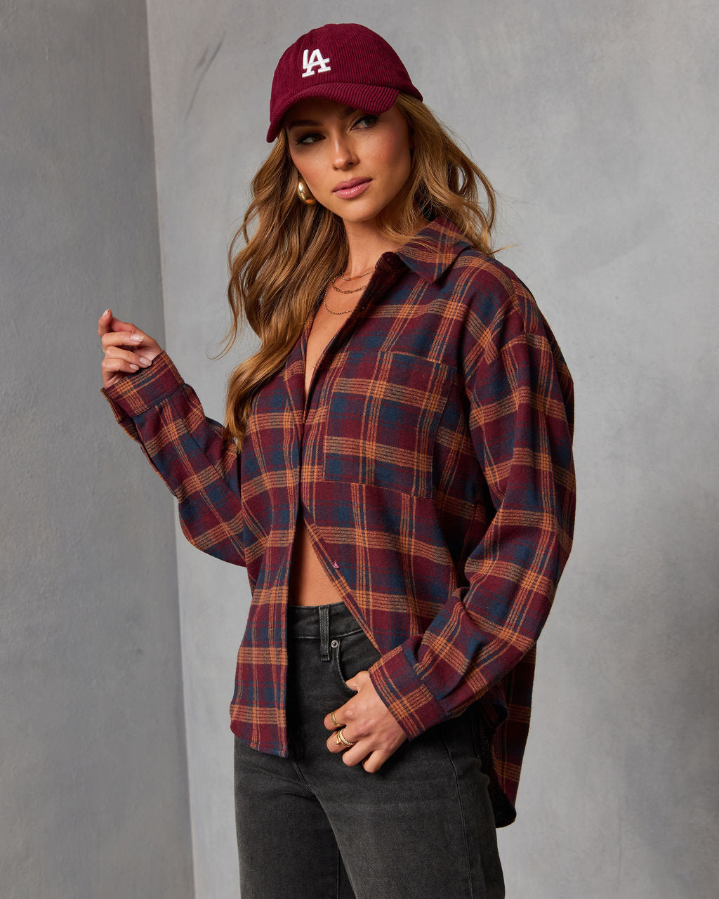 Toasted Maple Plaid Button Down Top - Image 3