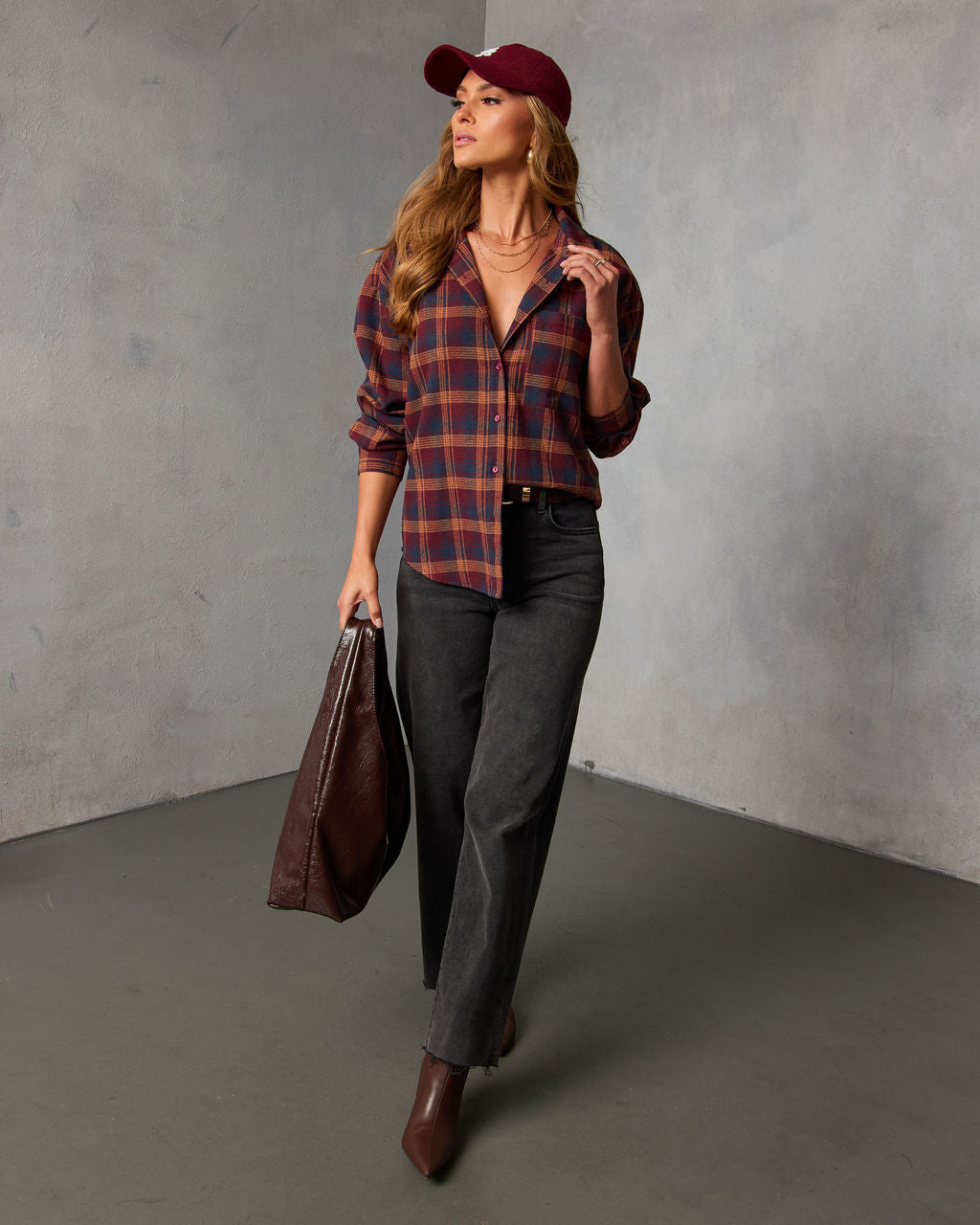 Toasted Maple Plaid Button Down Top - Image 6
