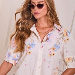 Honeysuckle Haven Printed Button Down Top