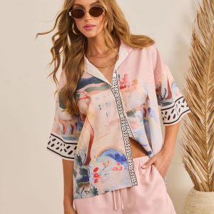 Seaside Social Button Down Novelty Top