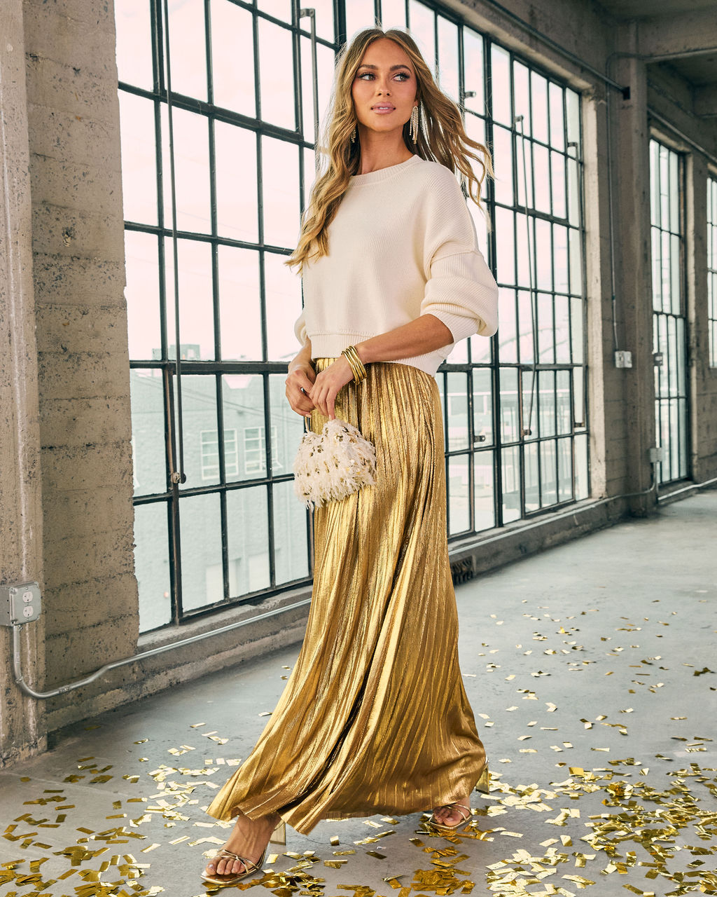 Maxeen Pleated Metallic Maxi Skirt - Image 3