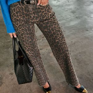 Yaron Stretch Leopard Print Wide Leg Jeans
