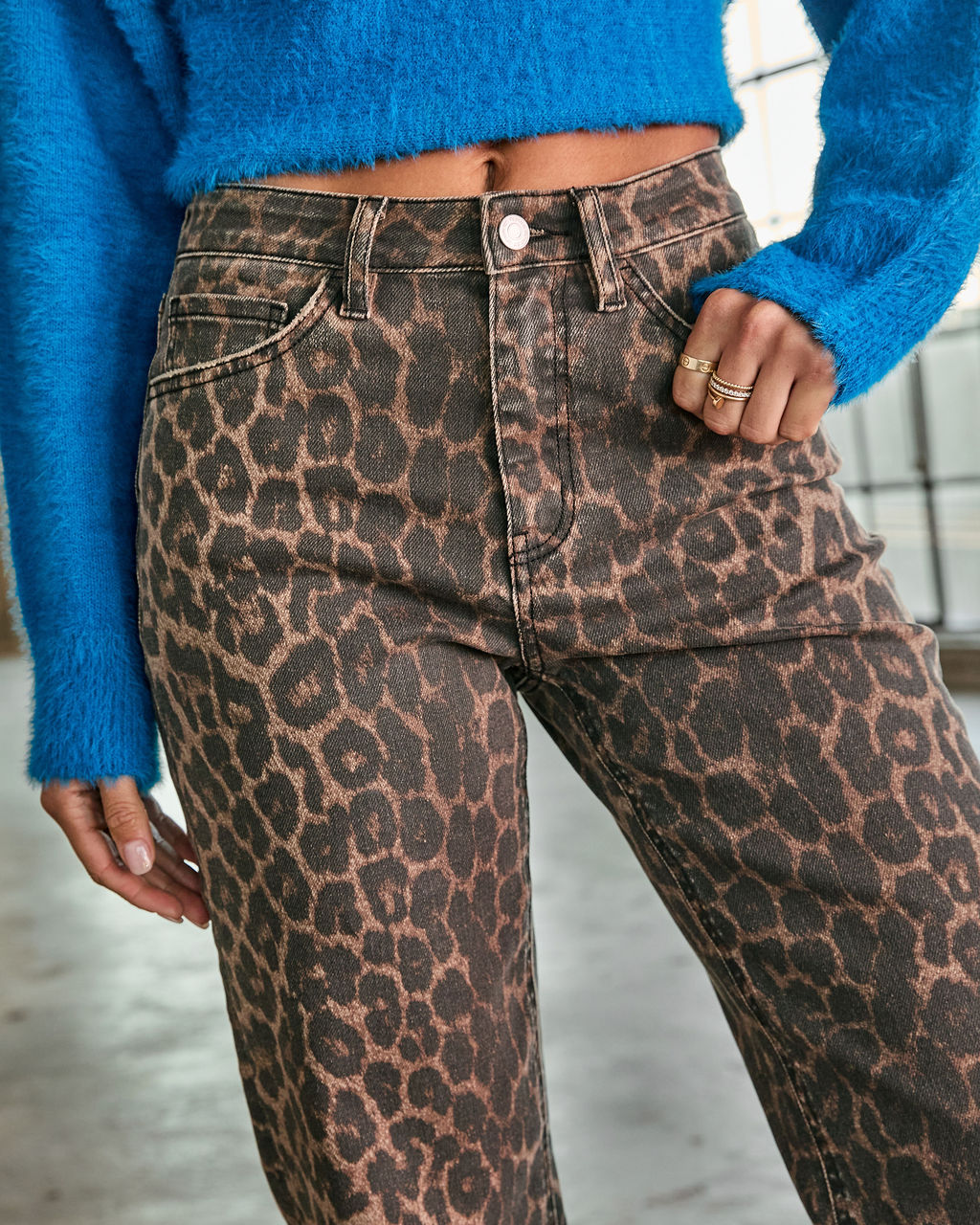 Yaron Stretch Leopard Print Wide Leg Jeans - Image 6
