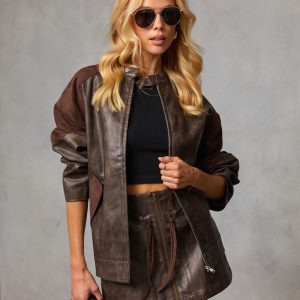 Veldora Leather Bomber Jacket