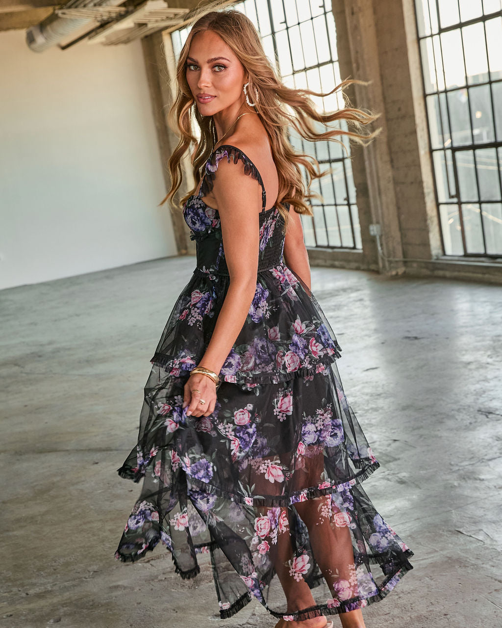 Reina Tiered Mesh Floral Maxi Dress - Image 10