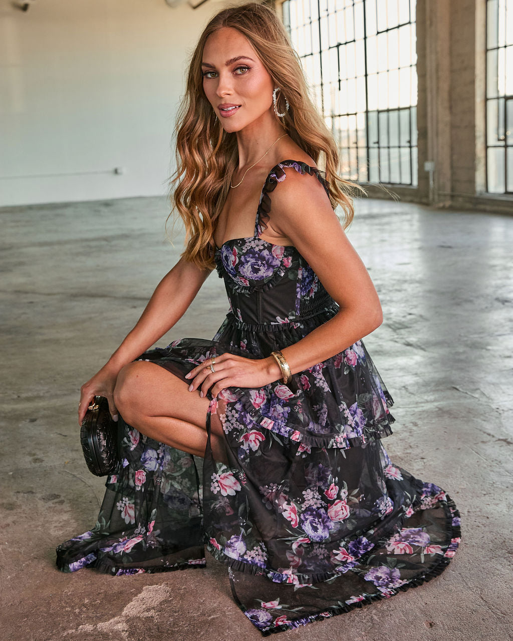 Reina Tiered Mesh Floral Maxi Dress - Image 11