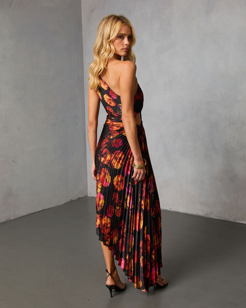 Modern Day Glam Printed One Shoulder Asymmetrical Maxi Dress - Image 40