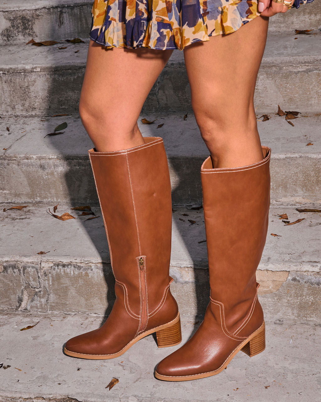 Maple Butter Faux Leather Knee High Riding Boot - Image 6