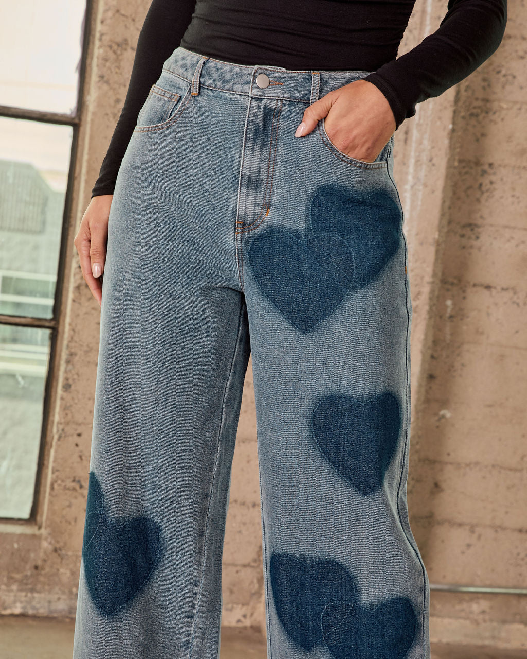 Just Lovers Heart Print Rigid Straight Leg Jeans - Image 6