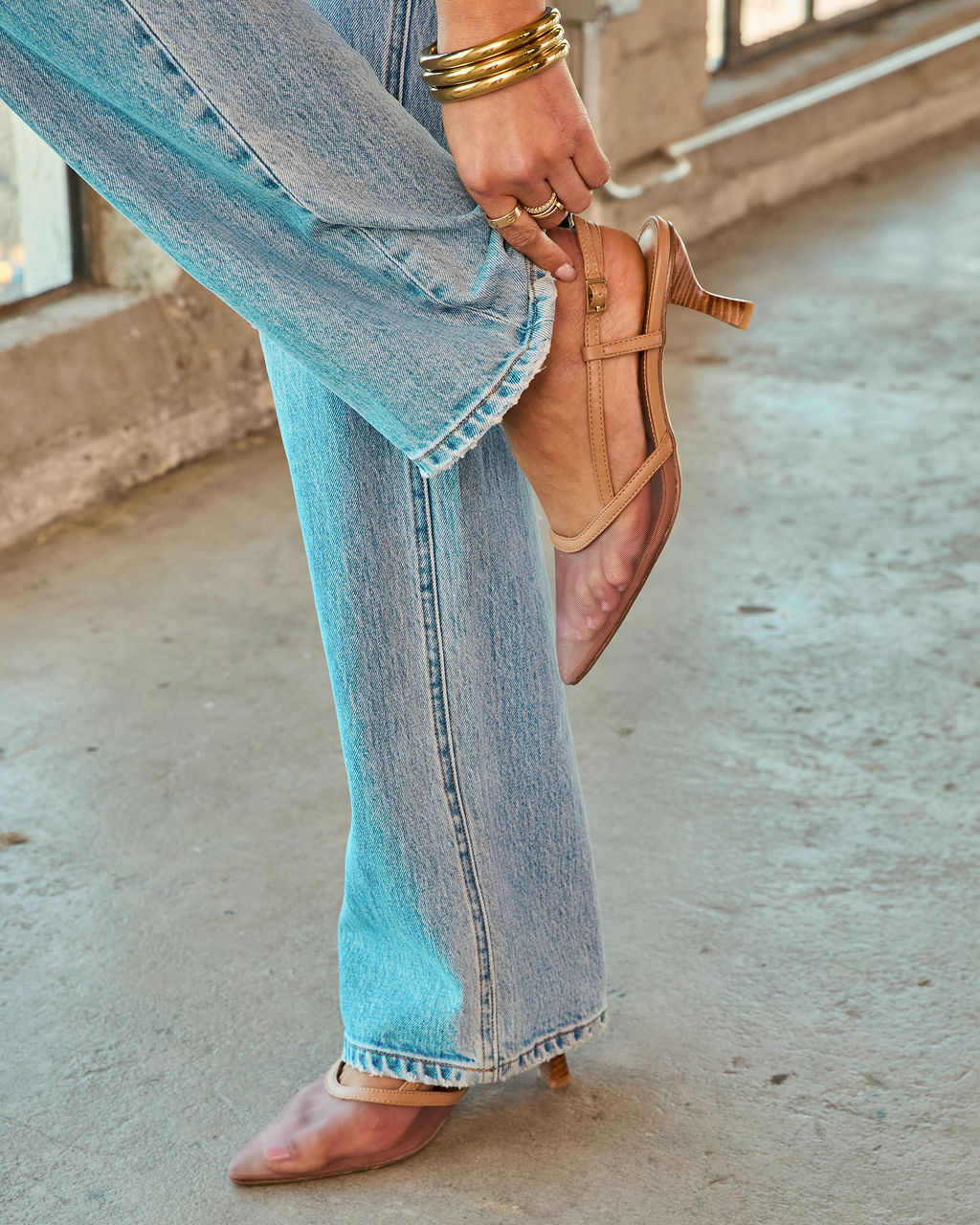 Salted Honey Mesh Slingback Kitten Heels - Image 3