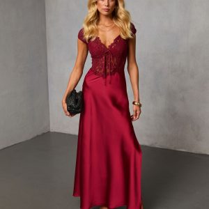 Polished Romance Lace Satin Maxi Dress