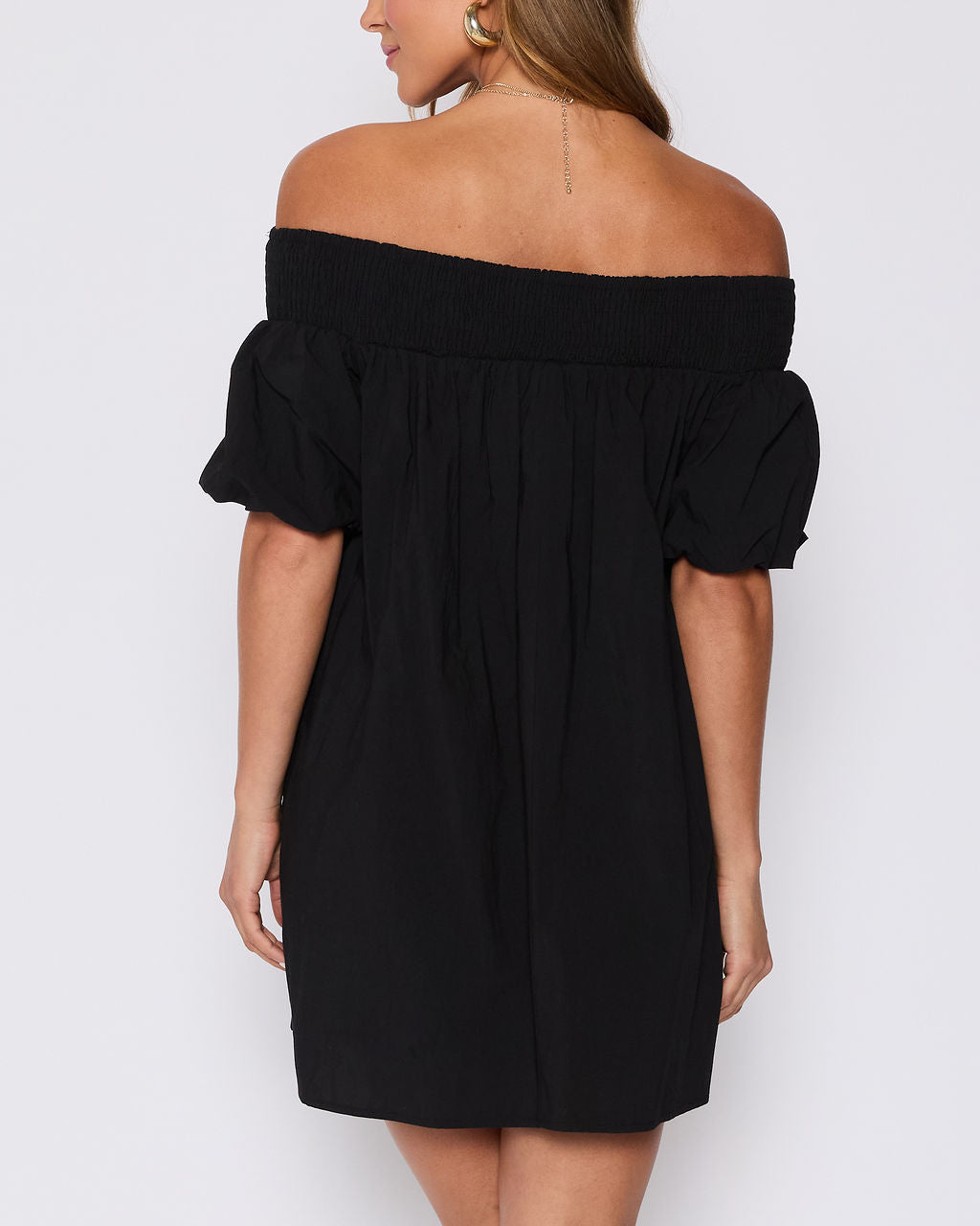 Lydia Cotton Smocked Off The Shoulder Mini Dress - Image 10