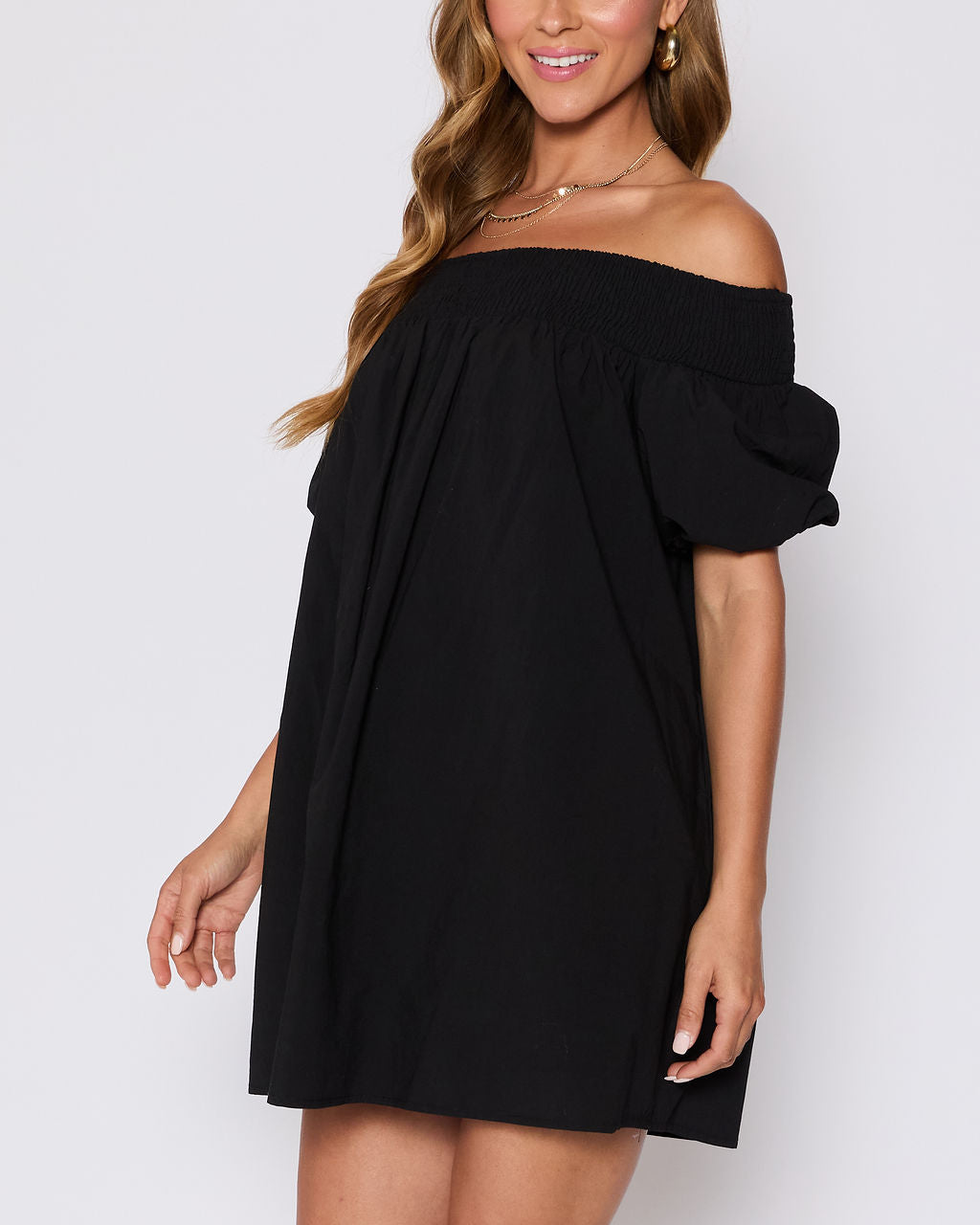 Lydia Cotton Smocked Off The Shoulder Mini Dress - Image 9