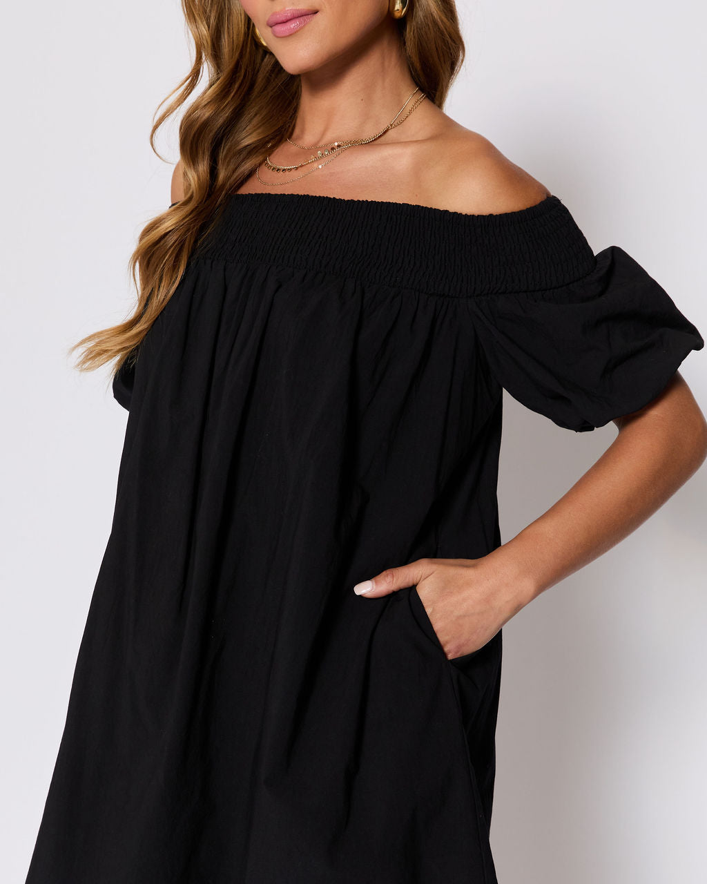 Lydia Cotton Smocked Off The Shoulder Mini Dress - Image 12