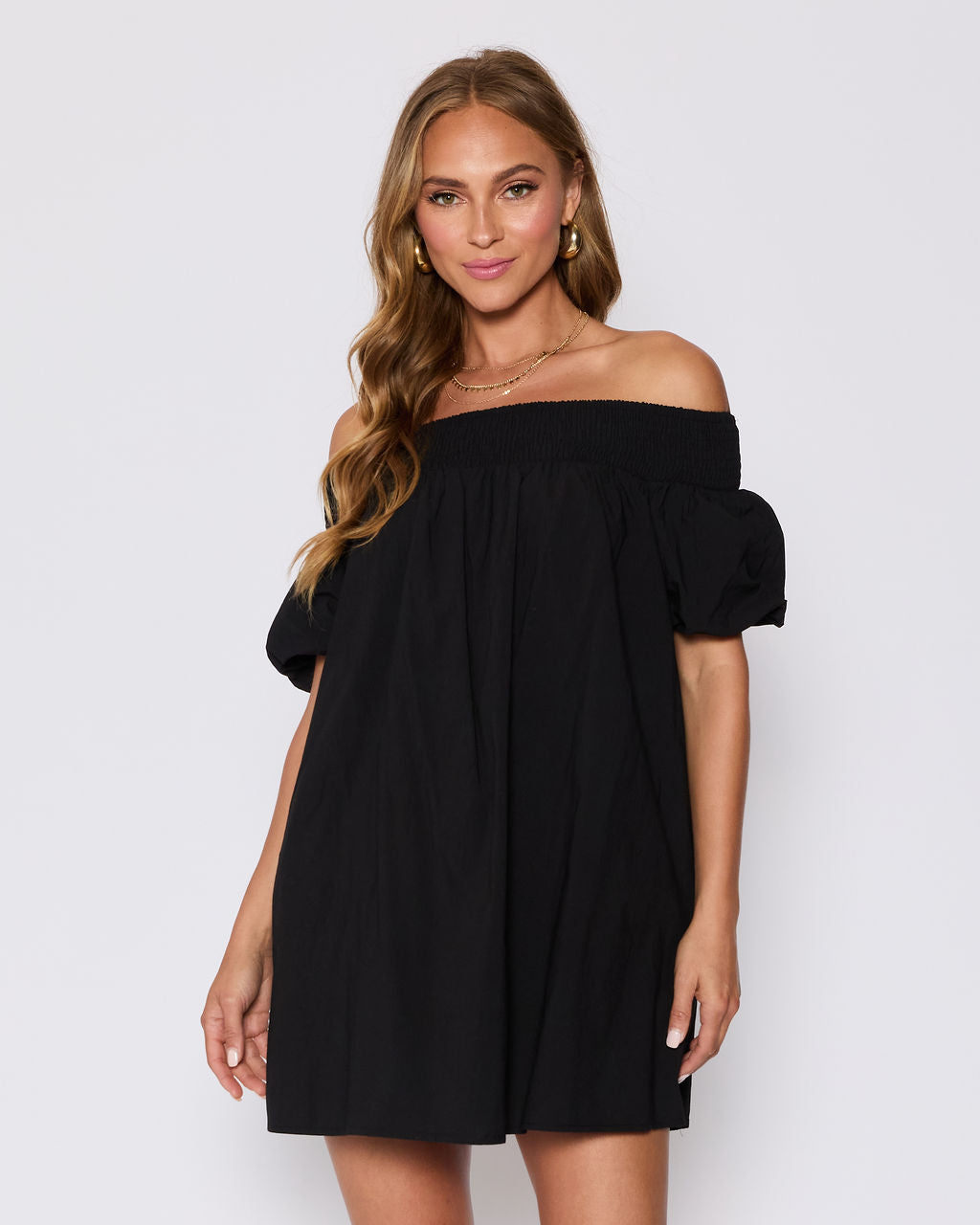 Lydia Cotton Smocked Off The Shoulder Mini Dress - Image 8