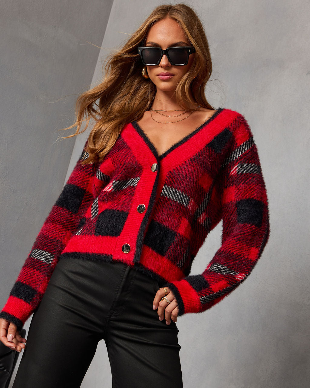 Taylor Plaid Fuzzy Knit Cardigan - Image 5