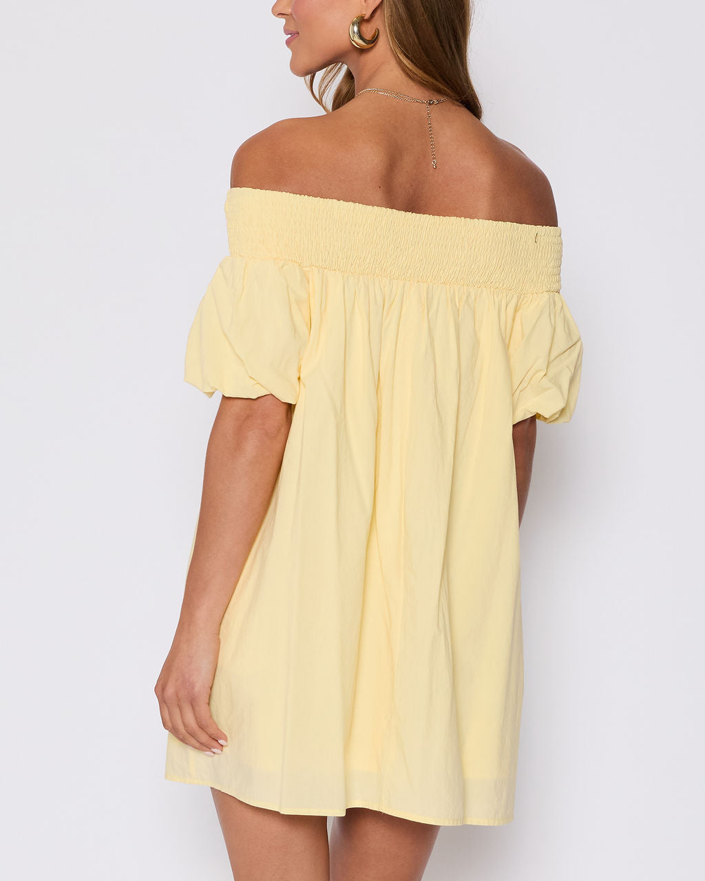 Lydia Cotton Smocked Off The Shoulder Mini Dress - Image 4