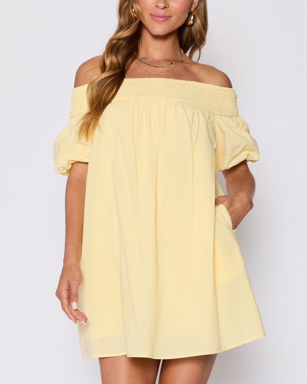 Lydia Cotton Smocked Off The Shoulder Mini Dress - Image 5