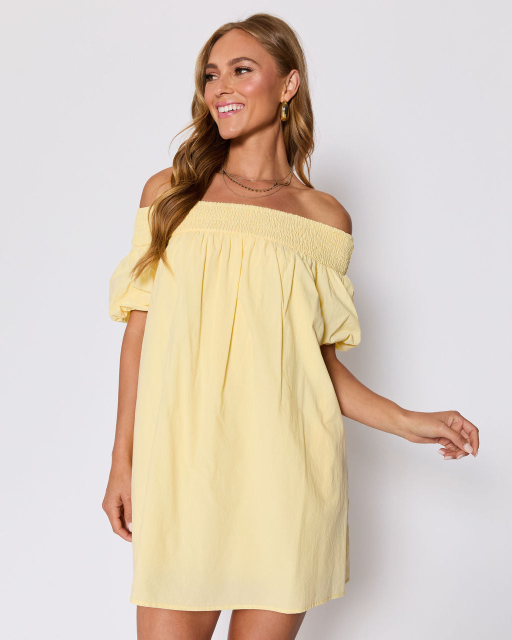 Lydia Cotton Smocked Off The Shoulder Mini Dress - Image 3