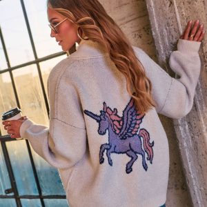 Unicorn Joy Knit Graphic Novelty Cardigan