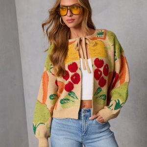 Fresh Picks Graphic Front Tie Sweater