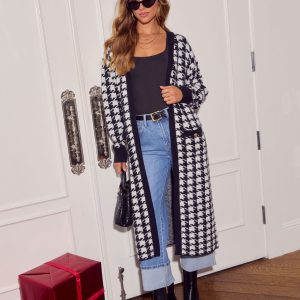 Chill Edit Houndstooth Longline Cardigan