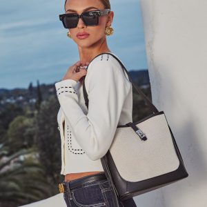 Lorenne Leather Trim Canvas Bucket Bag