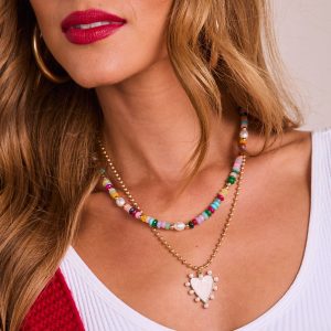 Light As Love Layered Beaded Heart Charm Necklace