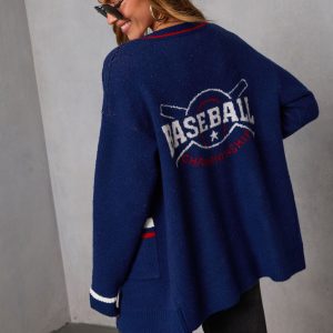 Baseball Championship Graphic Knit Cardigan