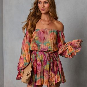 Natalei Pleated Chiffon Waist Tie Romper