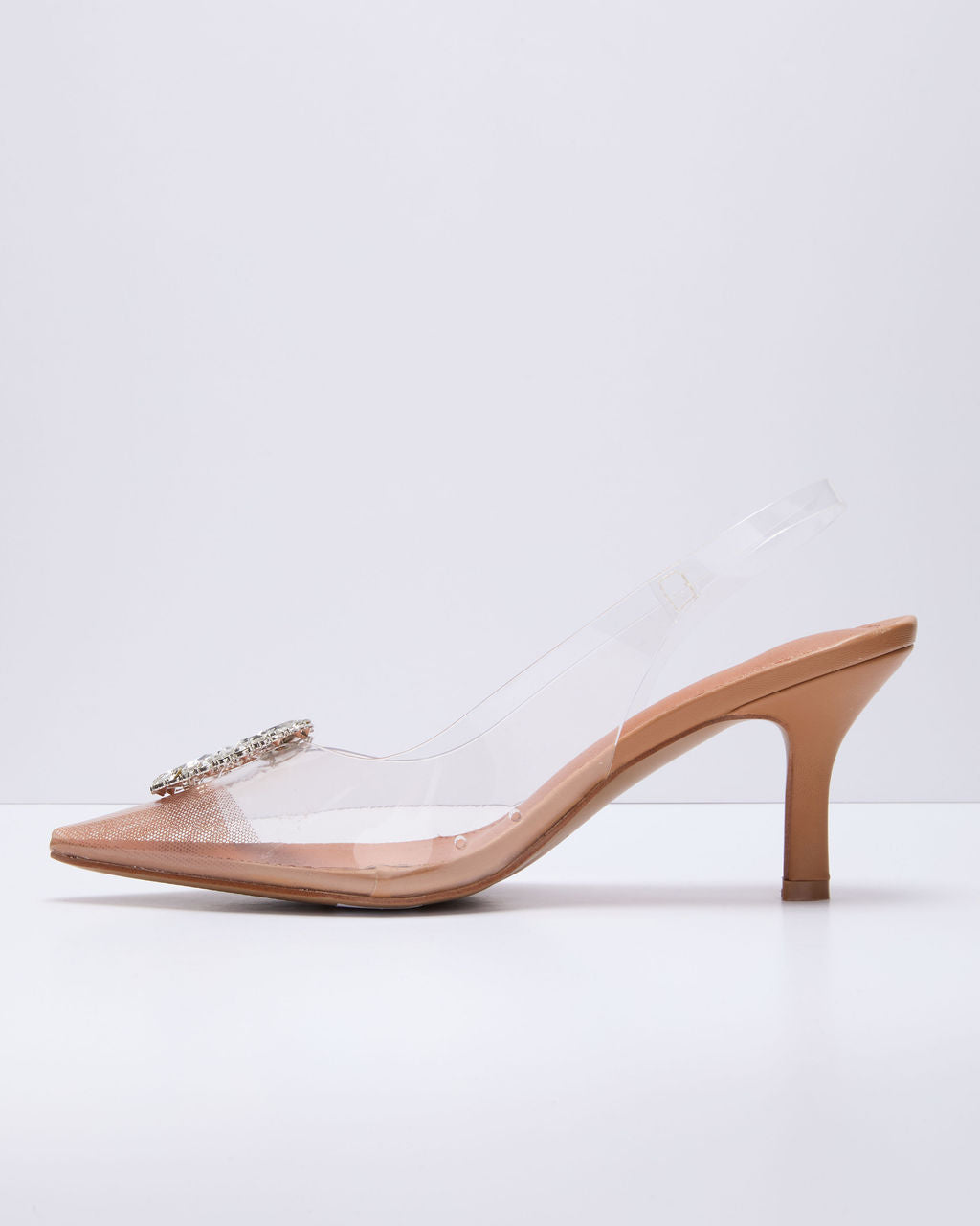 Namire Clear Slingback Embellished Charm Heels - Image 4