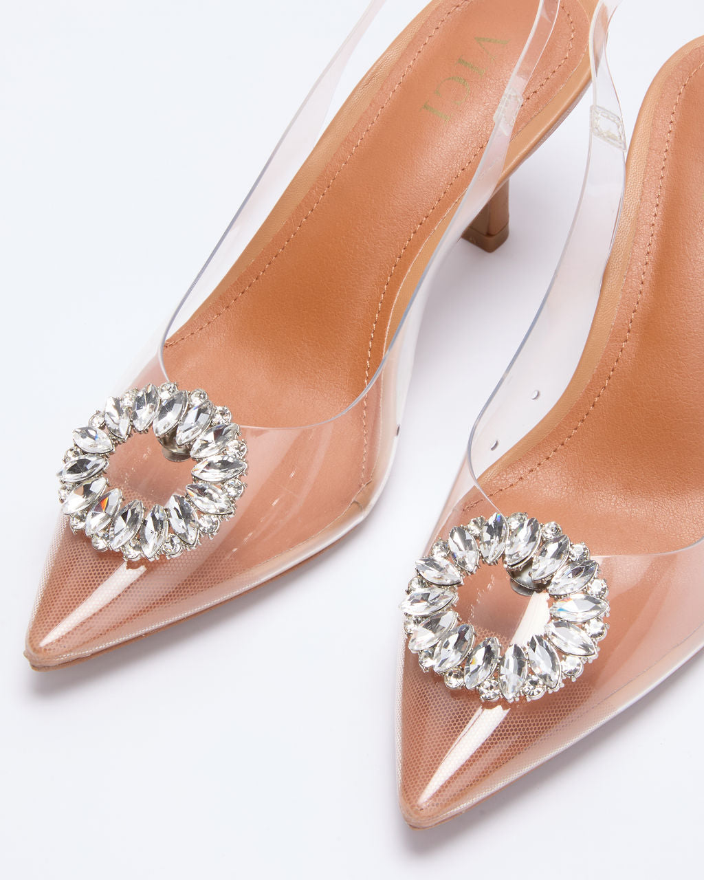 Namire Clear Slingback Embellished Charm Heels - Image 6