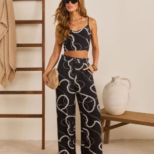 Shoreline Escape Relaxed Abstract Print Pants