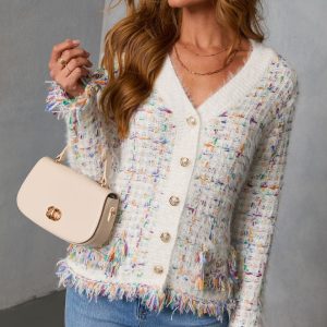 Frosted Desire Multi Color Frayed Knit Cardigan