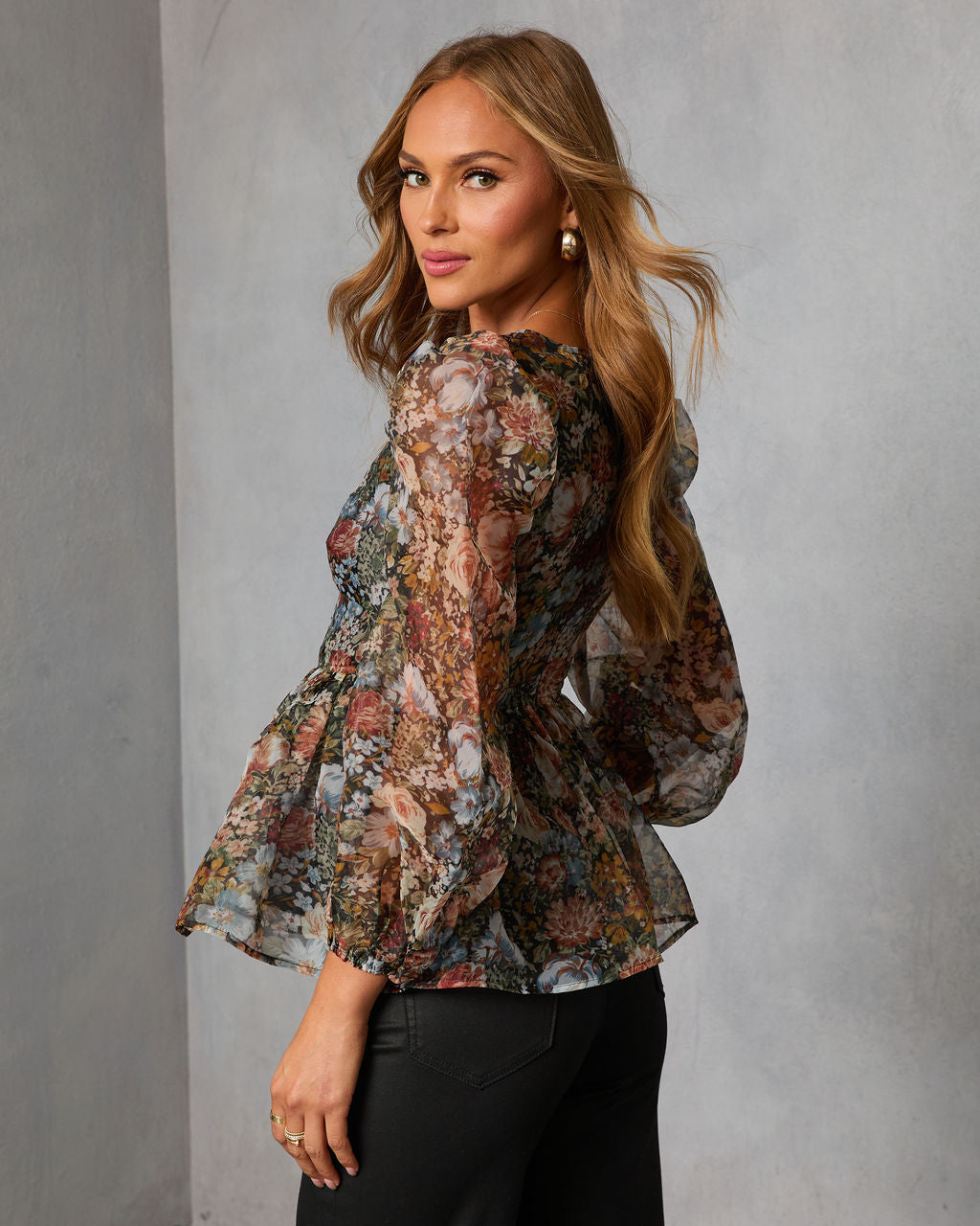Mulled Rose Organza Printed Peplum Blouse - Image 4