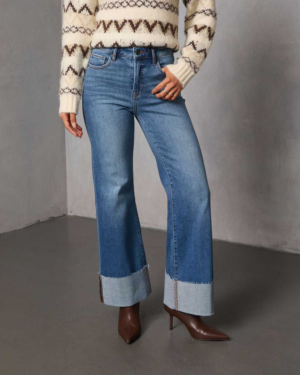 Jessina Cuffed Super Stretch Flare Jeans - Image 2