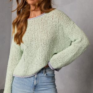 Whisper Frost Knit Contrast Trim Sweater