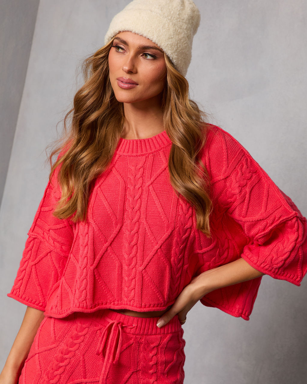 Noon Nap Crop Cable Knit Sweater - Image 7