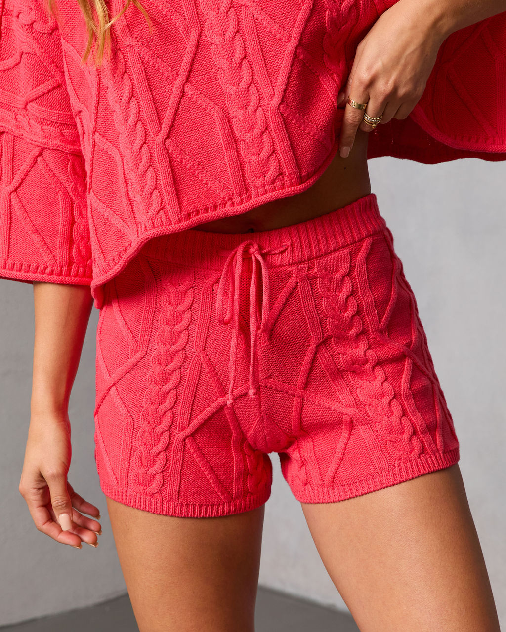 Noon Nap Drawstring Cable Knit Shorts - Image 7