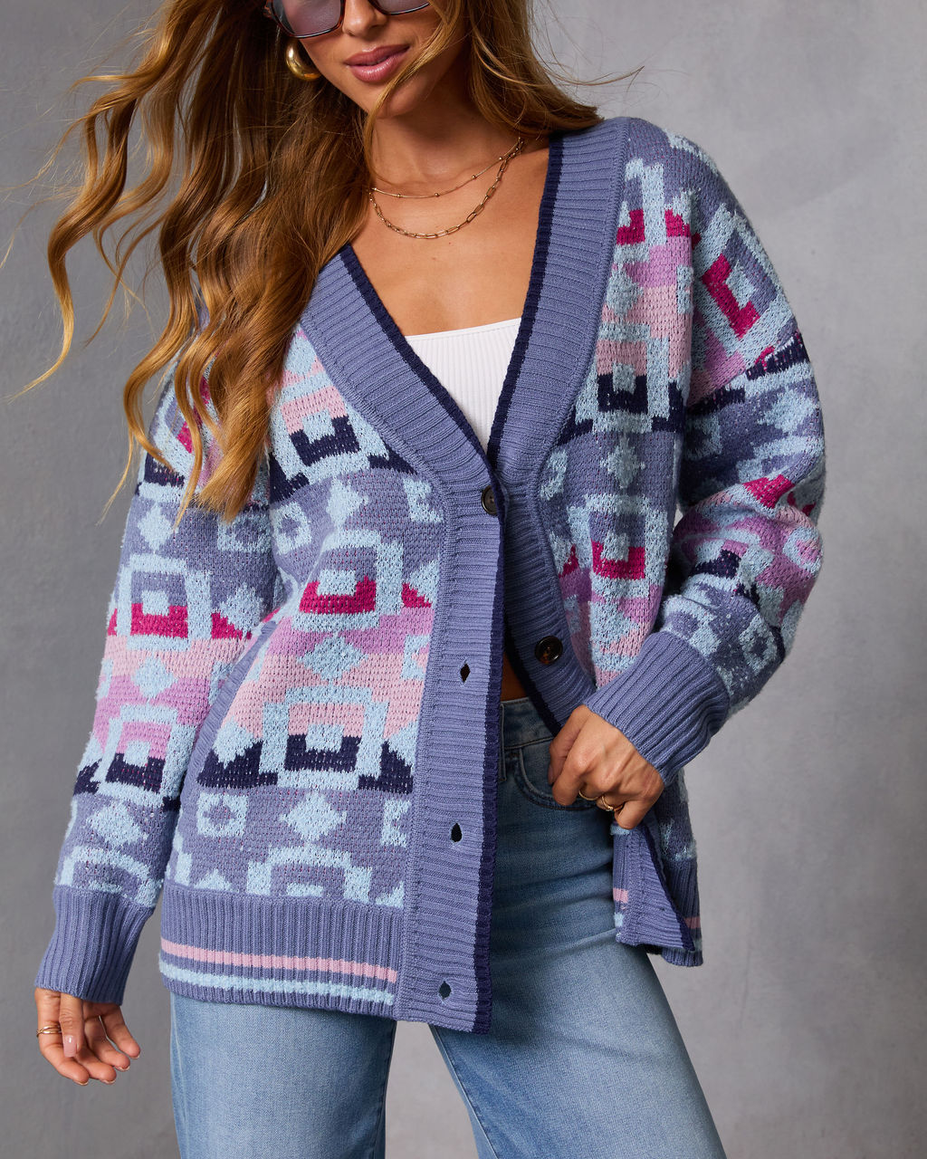 Maristella Intarsia Knit Button Down Cardigan - Image 5