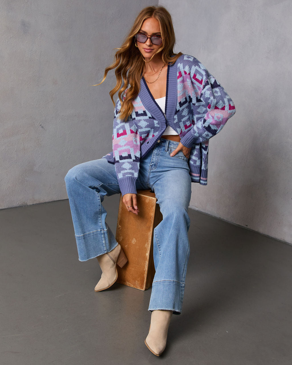 Maristella Intarsia Knit Button Down Cardigan - Image 6