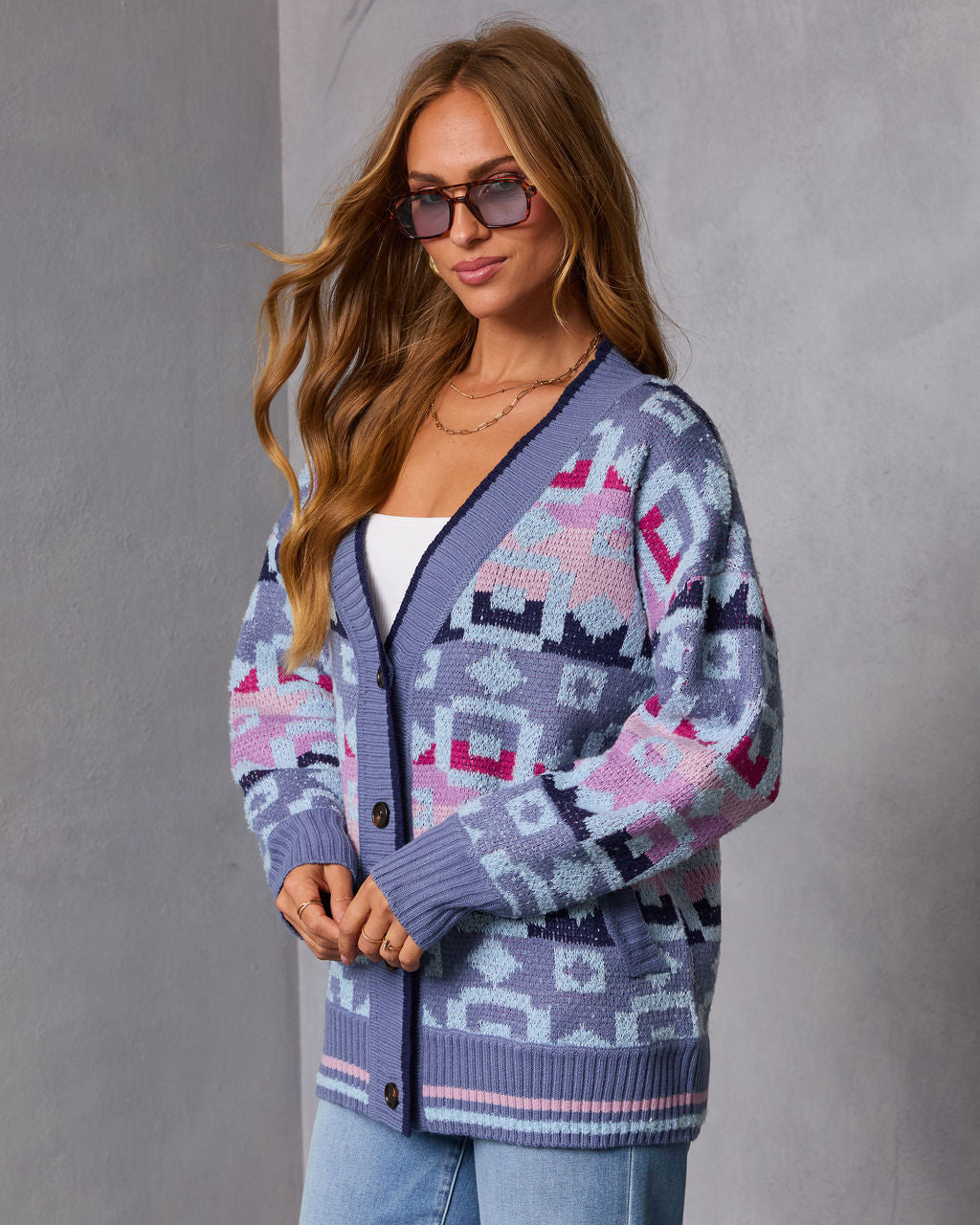 Maristella Intarsia Knit Button Down Cardigan - Image 3