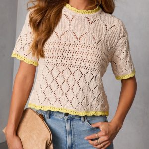 Elarina Open Knit Short Sleeve Sweater