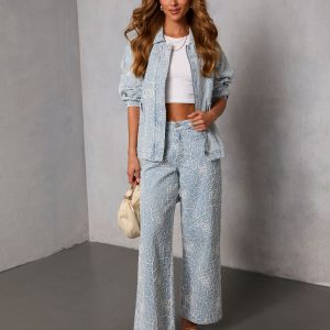 Early Bloom Embroidered Waist Tie Denim Jacket