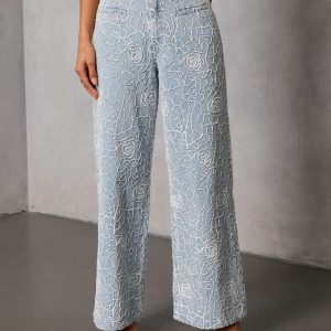 Early Bloom Rigid Embroidered Denim Wide Leg Jeans