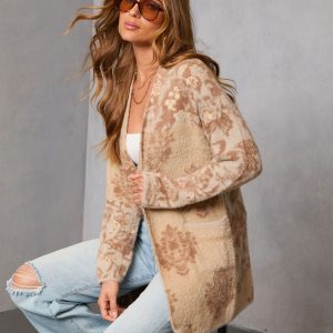 Calianna Abstract Fuzzy Knit Open Front Cardigan