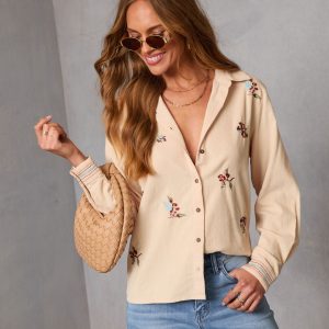 Rimini Embroidered Button Down Top